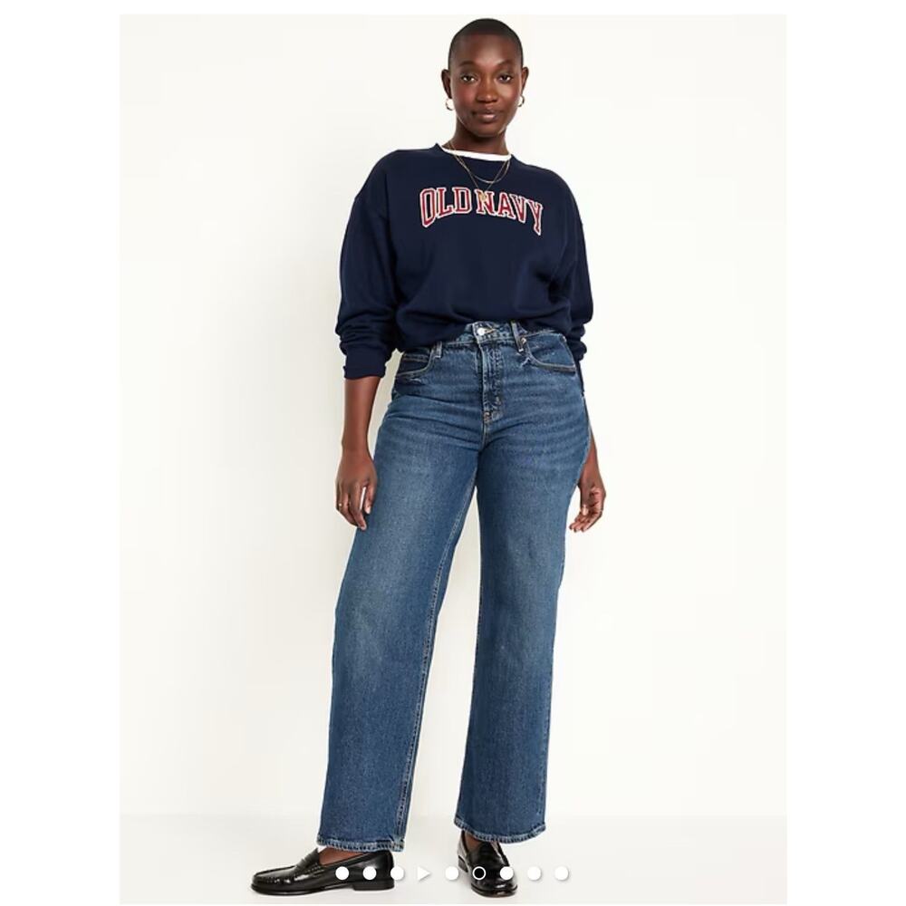 NWT Old Navy Extra High-Waisted WideLeg Jeans Women's 12P Indigo Dark Wash Denim